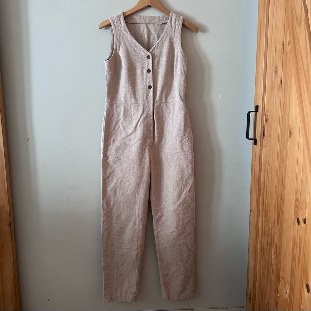 Sleeveless Beige Minimalist Coastal Jumpsuit